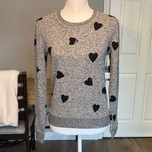 Lucky Brand Ultra-Soft Gray Crew Neck Sweater with Heart Print - Size XS